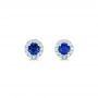  Platinum Platinum Blue Sapphire And Diamond Halo Earrings - Three-Quarter View -  102669 - Thumbnail