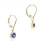14k Yellow Gold 14k Yellow Gold Blue Sapphire And Diamond Halo Earrings - Front View -  102627 - Thumbnail