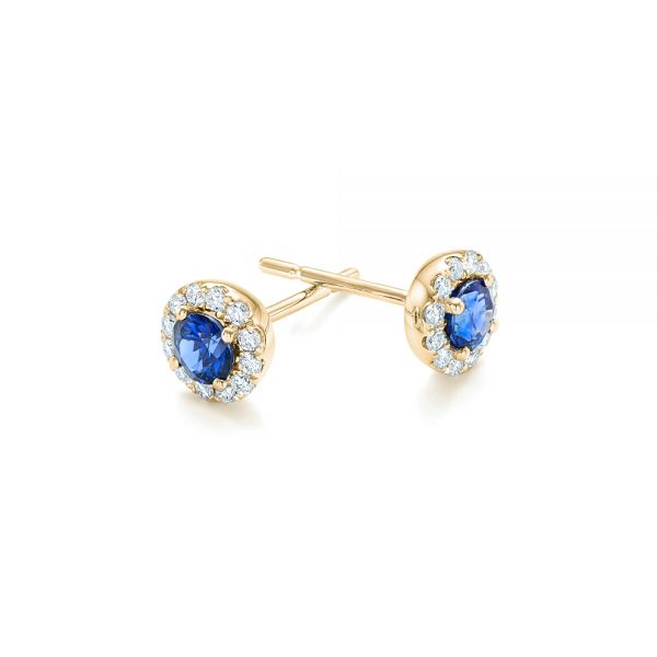 18k Yellow Gold 18k Yellow Gold Blue Sapphire And Diamond Halo Earrings - Front View -  102669