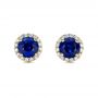 14k Yellow Gold 14k Yellow Gold Blue Sapphire And Diamond Halo Earrings - Three-Quarter View -  101020 - Thumbnail