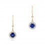 18k Yellow Gold 18k Yellow Gold Blue Sapphire And Diamond Halo Earrings - Three-Quarter View -  102627 - Thumbnail