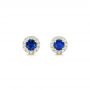 14k Yellow Gold 14k Yellow Gold Blue Sapphire And Diamond Halo Earrings - Three-Quarter View -  102669 - Thumbnail