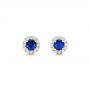 18k Yellow Gold 18k Yellow Gold Blue Sapphire And Diamond Halo Earrings - Three-Quarter View -  102669 - Thumbnail