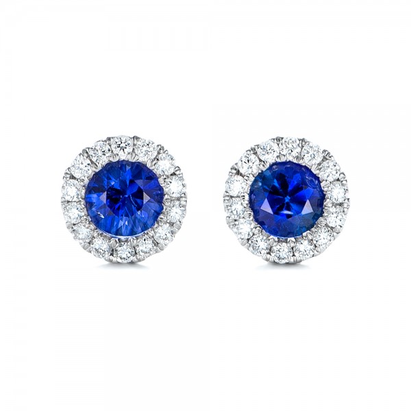 Blue Sapphire and Diamond Halo Earrings #100978 - Seattle Bellevue