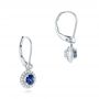 Blue Sapphire And Diamond Halo Leverback Earrings - Front View -  102628 - Thumbnail