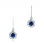 Blue Sapphire And Diamond Halo Leverback Earrings - Three-Quarter View -  102628 - Thumbnail