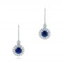  Platinum Platinum Blue Sapphire And Diamond Halo Leverback Earrings - Three-Quarter View -  102628 - Thumbnail