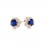 18k Rose Gold 18k Rose Gold Blue Sapphire And Diamond Halo Stud Earrings - Front View -  103512 - Thumbnail
