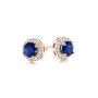 14k Rose Gold 14k Rose Gold Blue Sapphire And Diamond Halo Stud Earrings - Front View -  103512 - Thumbnail