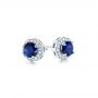 18k White Gold Blue Sapphire And Diamond Halo Stud Earrings - Front View -  103512 - Thumbnail