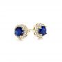 18k Yellow Gold 18k Yellow Gold Blue Sapphire And Diamond Halo Stud Earrings - Front View -  103512 - Thumbnail