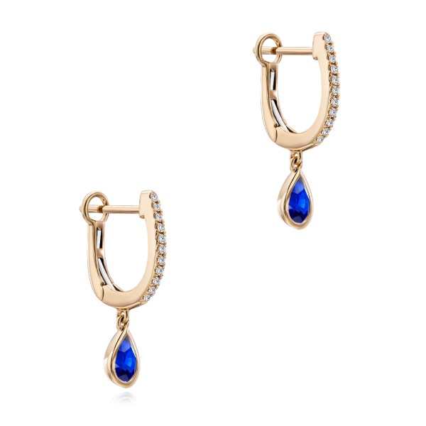 18k Rose Gold 18k Rose Gold Blue Sapphire And Diamond Huggies - Front View -  107919