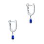 14k White Gold Blue Sapphire And Diamond Huggies - Front View -  107919 - Thumbnail