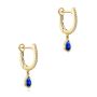 14k Yellow Gold 14k Yellow Gold Blue Sapphire And Diamond Huggies - Front View -  107919 - Thumbnail