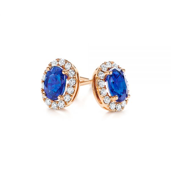 14k Rose Gold 14k Rose Gold Blue Sapphire And Diamond Stud Earrings - Front View - 106547