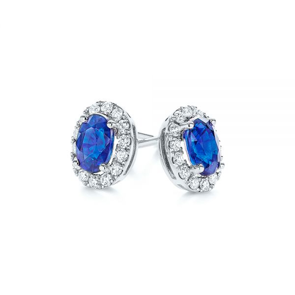 18k White Gold 18k White Gold Blue Sapphire And Diamond Stud Earrings - Front View -  106547 - Thumbnail