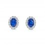 14k White Gold Blue Sapphire And Diamond Stud Earrings