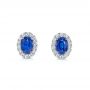 18k White Gold 18k White Gold Blue Sapphire And Diamond Stud Earrings - Three-Quarter View -  106547 - Thumbnail