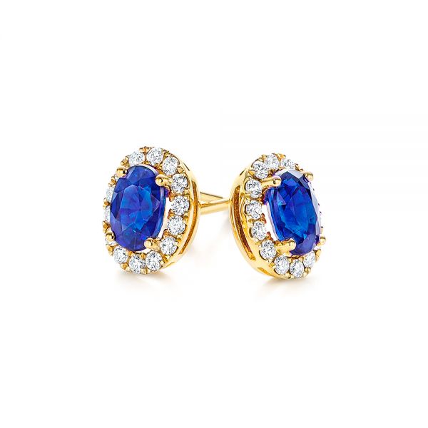 18k Yellow Gold 18k Yellow Gold Blue Sapphire And Diamond Stud Earrings - Front View -  106547 - Thumbnail