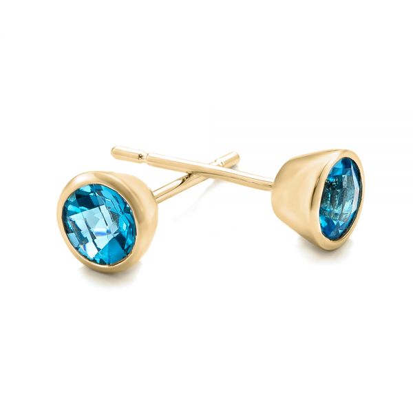 18k Yellow Gold 18k Yellow Gold Blue Topaz Bezel Set Stud Earrings - Front View -  101027