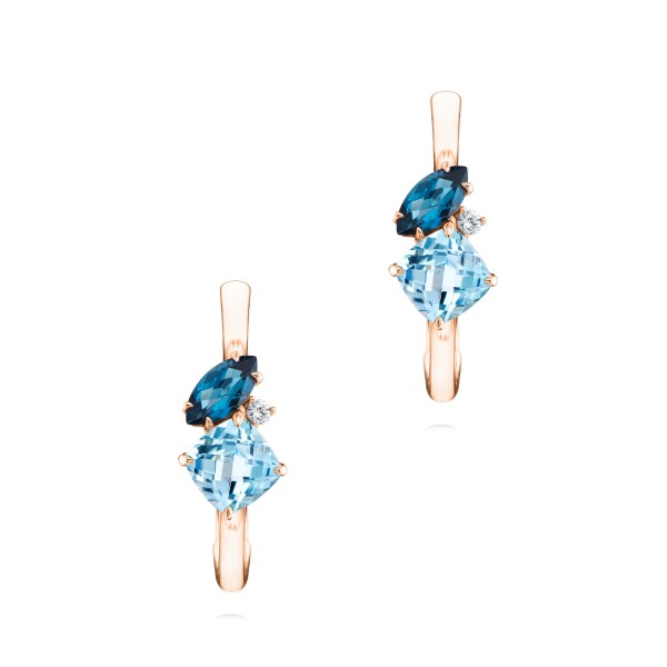 Blue Topaz Cluster Hoop Earrings - Image