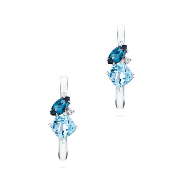 Blue Topaz Cluster Hoop Earrings - Image