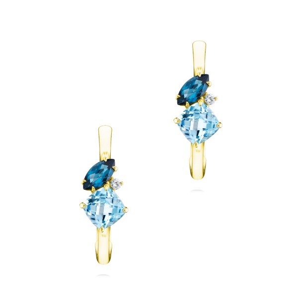 Blue Topaz Cluster Hoop Earrings - Image