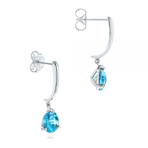 14k White Gold 14k White Gold Blue Topaz Dangle Earrings - Front View -  106389