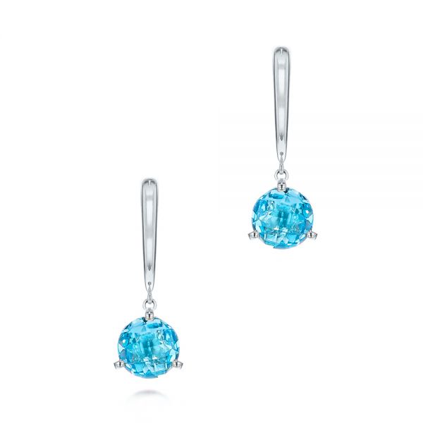  Platinum Platinum Blue Topaz Dangle Earrings - Three-Quarter View -  106389