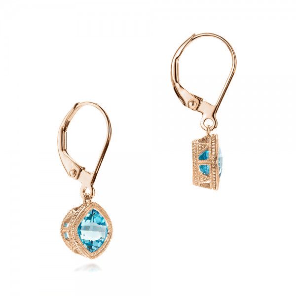 14k Rose Gold 14k Rose Gold Blue Topaz Earrings - Front View - 102704