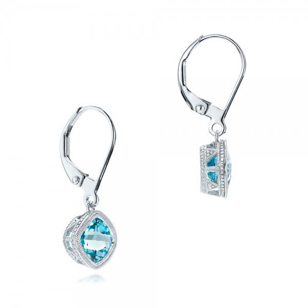  Platinum Platinum Blue Topaz Earrings - Front View -  102704