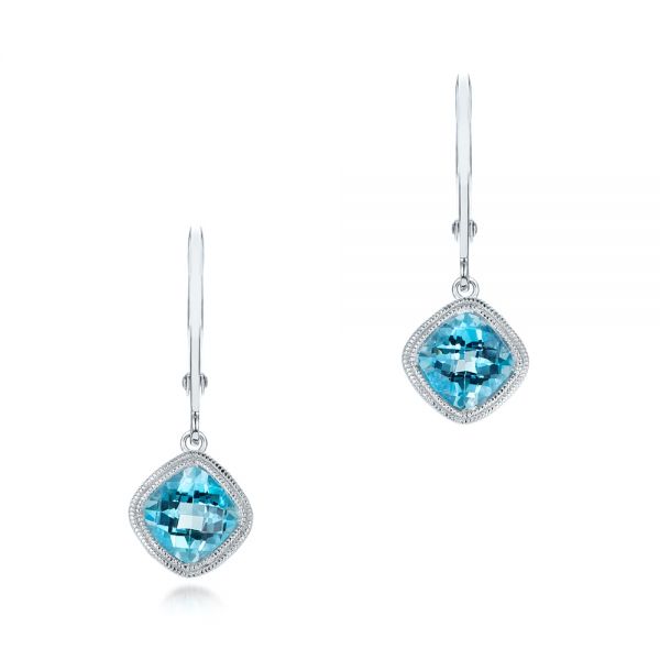 14k White Gold Blue Topaz Earrings - Three-Quarter View -  102704