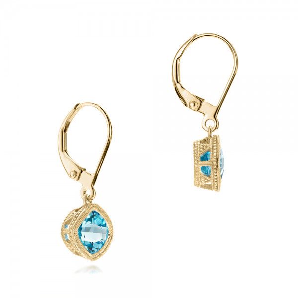 18k Yellow Gold 18k Yellow Gold Blue Topaz Earrings - Front View - 102704