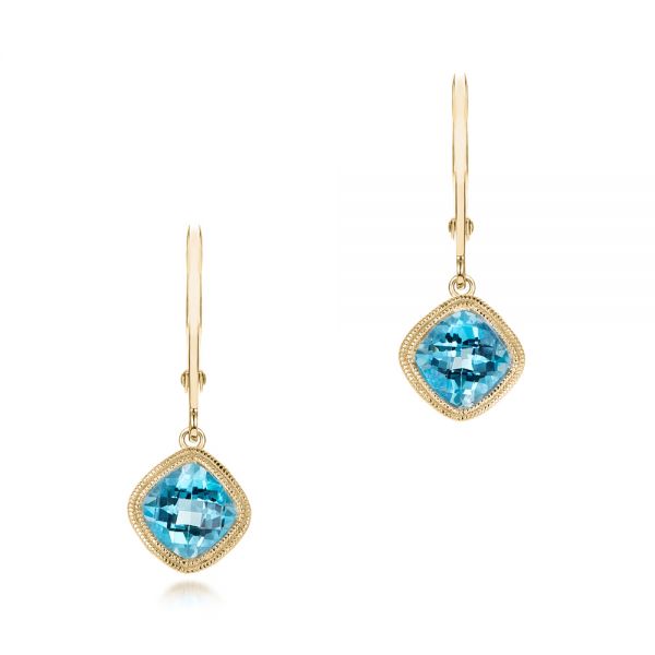 14k Yellow Gold 14k Yellow Gold Blue Topaz Earrings - Three-Quarter View -  102704