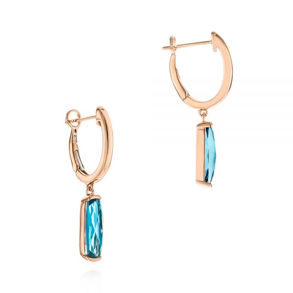 14k Rose Gold 14k Rose Gold Blue Topaz Huggie Earrings - Front View - 105437