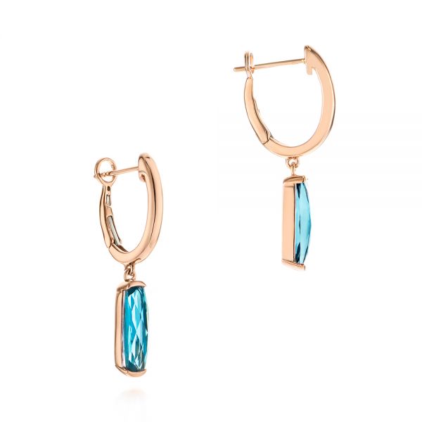 18k Rose Gold 18k Rose Gold Blue Topaz Huggie Earrings - Front View -  105437