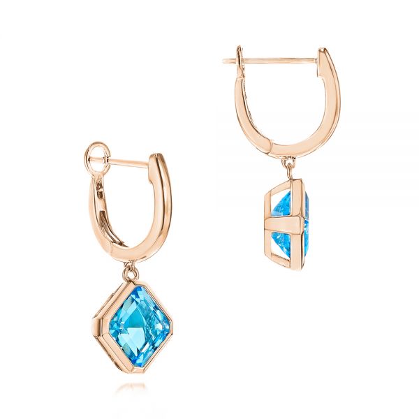 14k Rose Gold 14k Rose Gold Blue Topaz Huggie Earrings - Front View - 106548