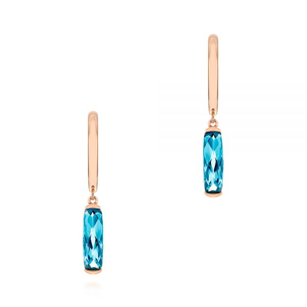 18k Rose Gold 18k Rose Gold Blue Topaz Huggie Earrings - Three-Quarter View -  105437