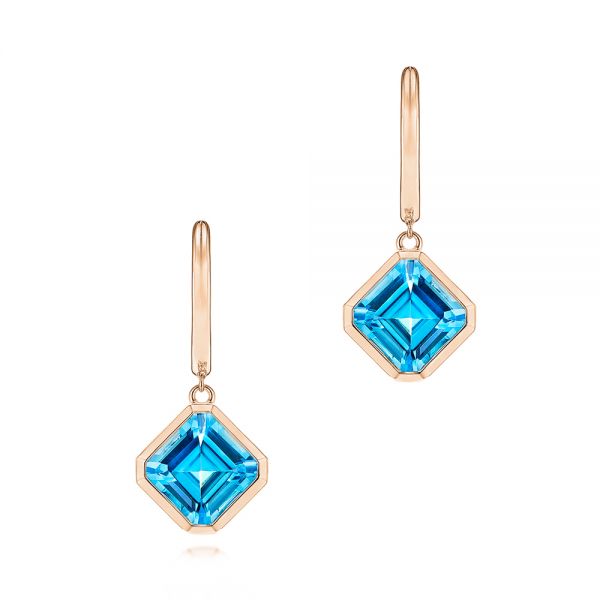 14k Rose Gold 14k Rose Gold Blue Topaz Huggie Earrings - Three-Quarter View -  106548 - Thumbnail