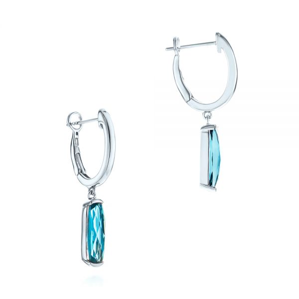  Platinum Platinum Blue Topaz Huggie Earrings - Front View -  105437