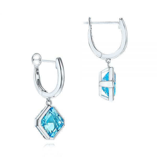 14k White Gold 14k White Gold Blue Topaz Huggie Earrings - Front View -  106548 - Thumbnail