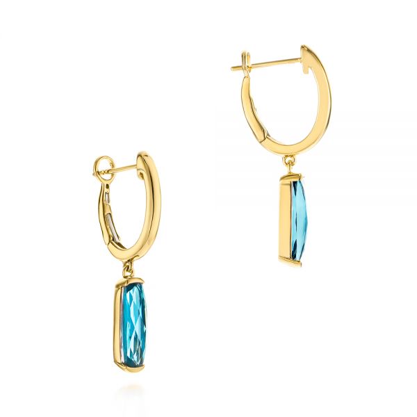 18k Yellow Gold 18k Yellow Gold Blue Topaz Huggie Earrings - Front View -  105437