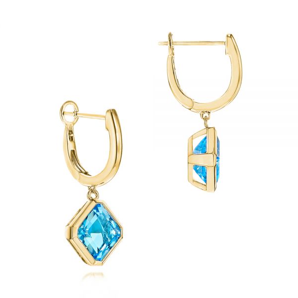 18k Yellow Gold 18k Yellow Gold Blue Topaz Huggie Earrings - Front View -  106548 - Thumbnail