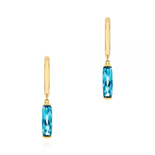 14k Yellow Gold 14k Yellow Gold Blue Topaz Huggie Earrings - Three-Quarter View -  105437