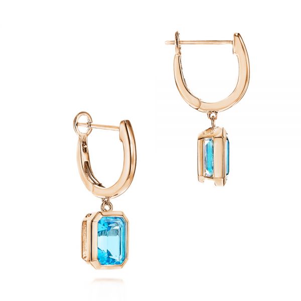 14k Rose Gold 14k Rose Gold Blue Topaz Huggies - Front View - 106608