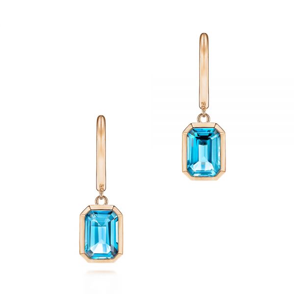 14k Rose Gold 14k Rose Gold Blue Topaz Huggies - Three-Quarter View -  106608 - Thumbnail