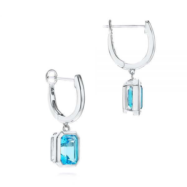 14k White Gold 14k White Gold Blue Topaz Huggies - Front View - 106608