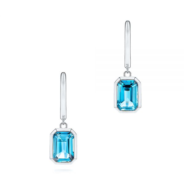  Platinum Platinum Blue Topaz Huggies - Three-Quarter View -  106608 - Thumbnail