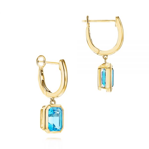 14k Yellow Gold 14k Yellow Gold Blue Topaz Huggies - Front View - 106608