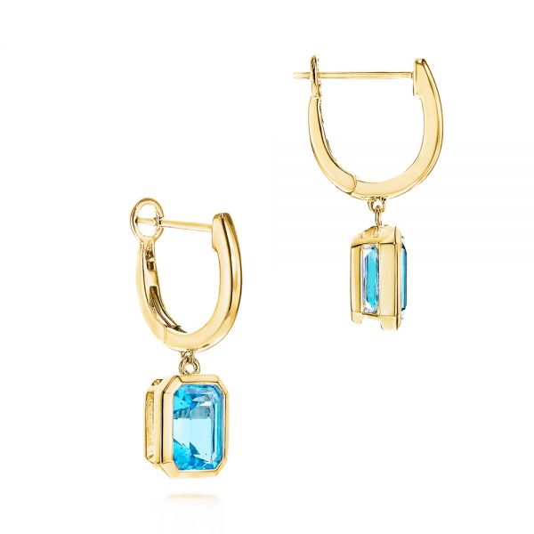 18k Yellow Gold 18k Yellow Gold Blue Topaz Huggies - Front View -  106608 - Thumbnail